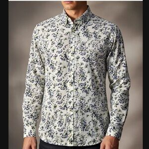 Tailorbyrd Men’s Floral Button Up Long Sleeve Shirt Multicolor 100% Cotton Large